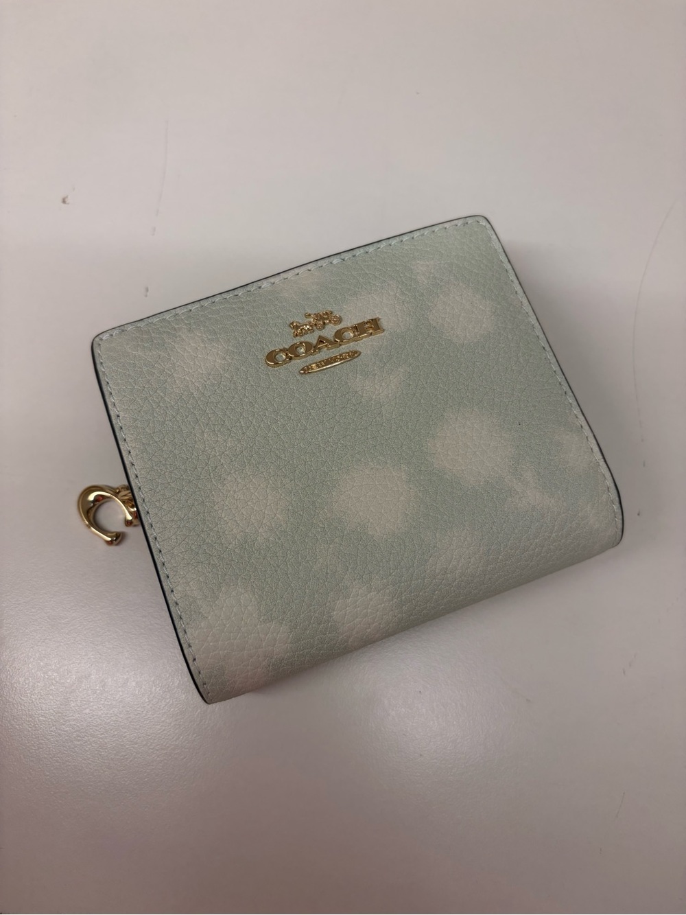 COACH Pale Mint Polka Dot Zip Wallet with Gold Logo new with tag ID case